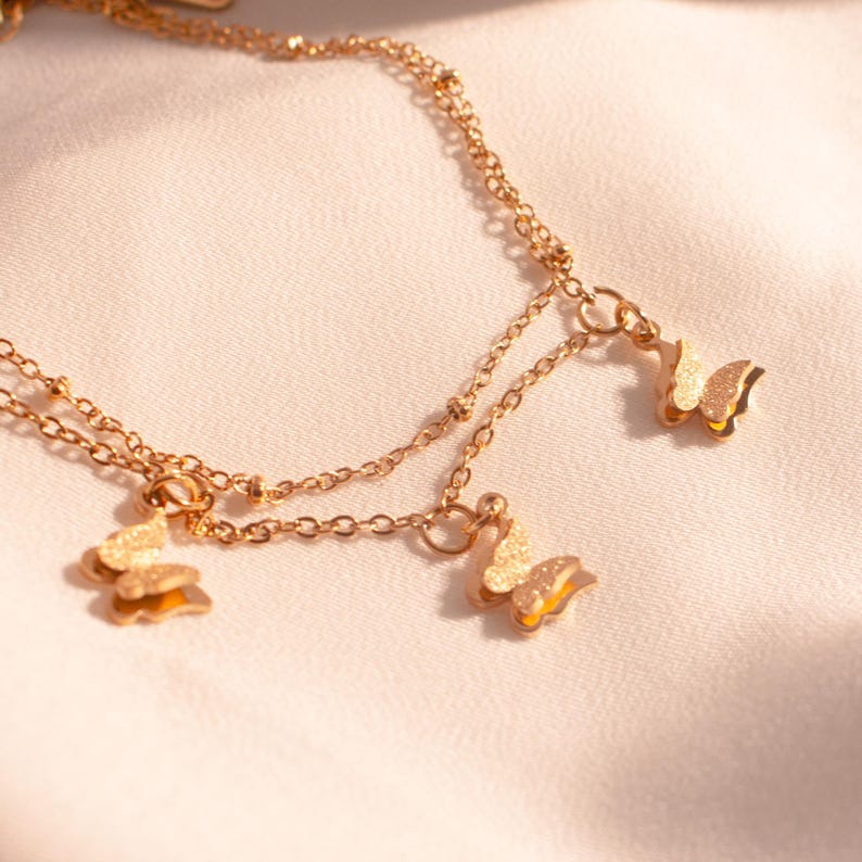 Butterfly gold anklet Dangling Tiny 3 Butterflies Hanging Butterflies Pendants ankle bracelets