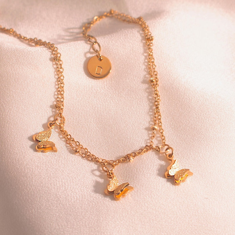 Butterfly gold anklet Dangling Tiny 3 Butterflies Hanging Butterflies Pendants ankle bracelets