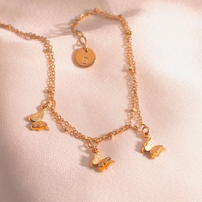 Butterfly gold anklet Dangling Tiny 3 Butterflies Hanging Butterflies Pendants ankle bracelets