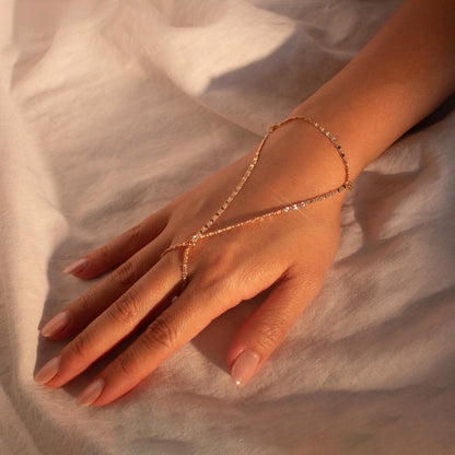 Shiny Hand Chain Bracelet: 16K Plated Ring Bracelet