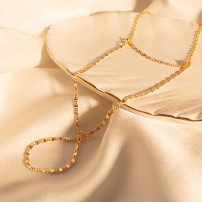 Shiny Hand Chain Bracelet: 16K Plated Ring Bracelet