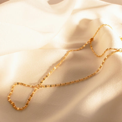 Shiny Hand Chain Bracelet: 16K Plated Ring Bracelet