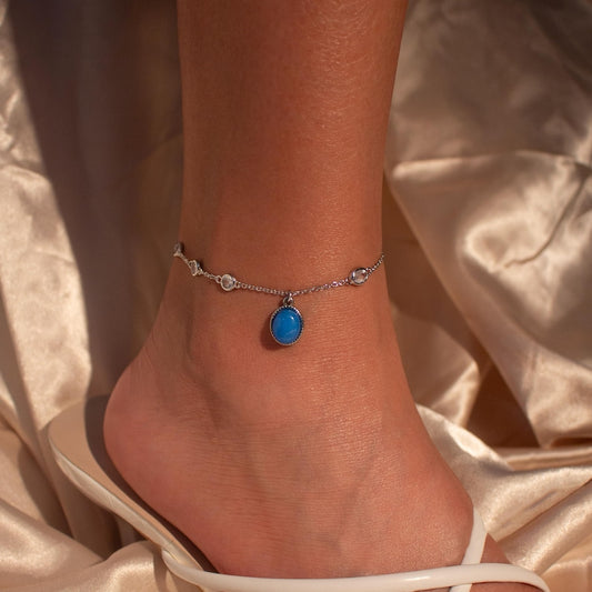 Green Onyx Gemstone Anklet: Something Blue Bridal Ankle Bracelet
