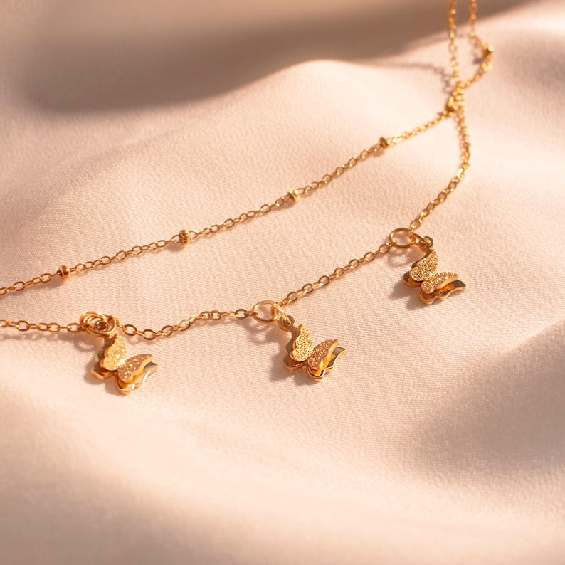 Butterfly gold anklet Dangling Tiny 3 Butterflies Hanging Butterflies Pendants ankle bracelets