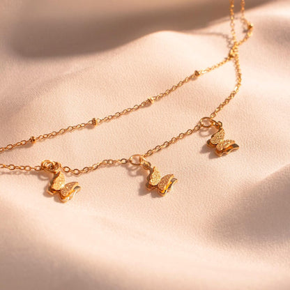 Butterfly gold anklet Dangling Tiny 3 Butterflies Hanging Butterflies Pendants ankle bracelets