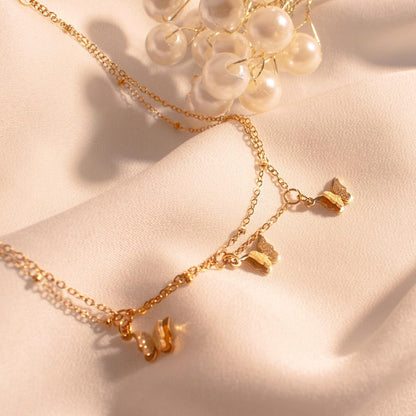 Butterfly gold anklet Dangling Tiny 3 Butterflies Hanging Butterflies Pendants ankle bracelets