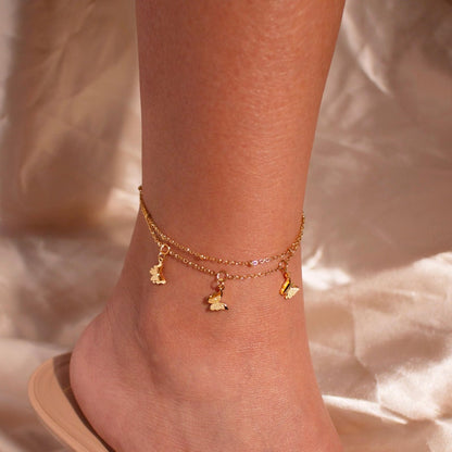 Butterfly gold anklet Dangling Tiny 3 Butterflies Hanging Butterflies Pendants ankle bracelets