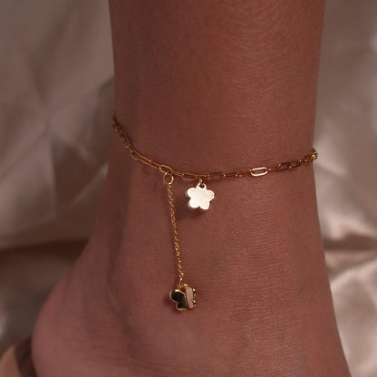 Gold Flower Butterfly Ankle Bracelet: Stainless Steel Dangle Anklet