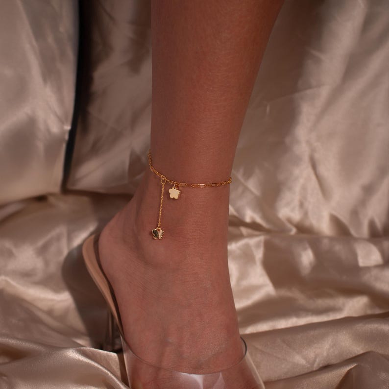 Gold Flower Butterfly Ankle Bracelet: Stainless Steel Dangle Anklet