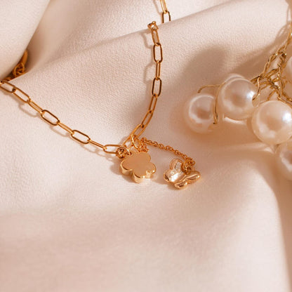 Gold Flower Butterfly Ankle Bracelet: Stainless Steel Dangle Anklet