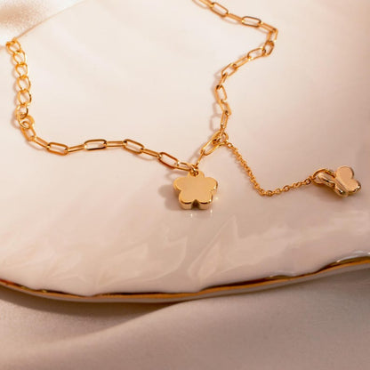 Gold Flower Butterfly Ankle Bracelet: Stainless Steel Dangle Anklet