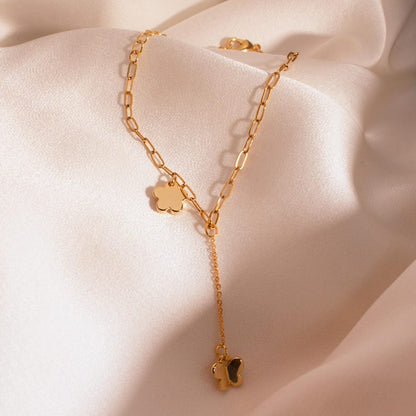 Gold Flower Butterfly Ankle Bracelet: Stainless Steel Dangle Anklet