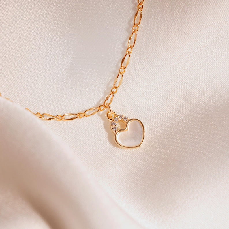 Heart Lock Mother of Pearl Anklet - 16K Gold Plated