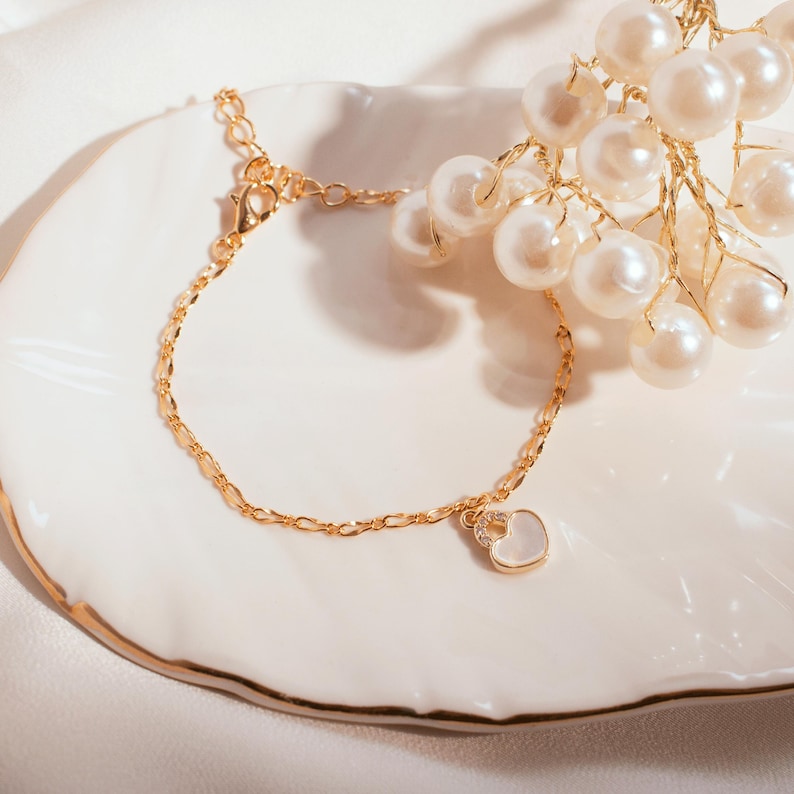 Heart Lock Mother of Pearl Anklet - 16K Gold Plated