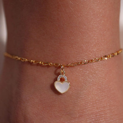 Heart Lock Mother of Pearl Anklet - 16K Gold Plated