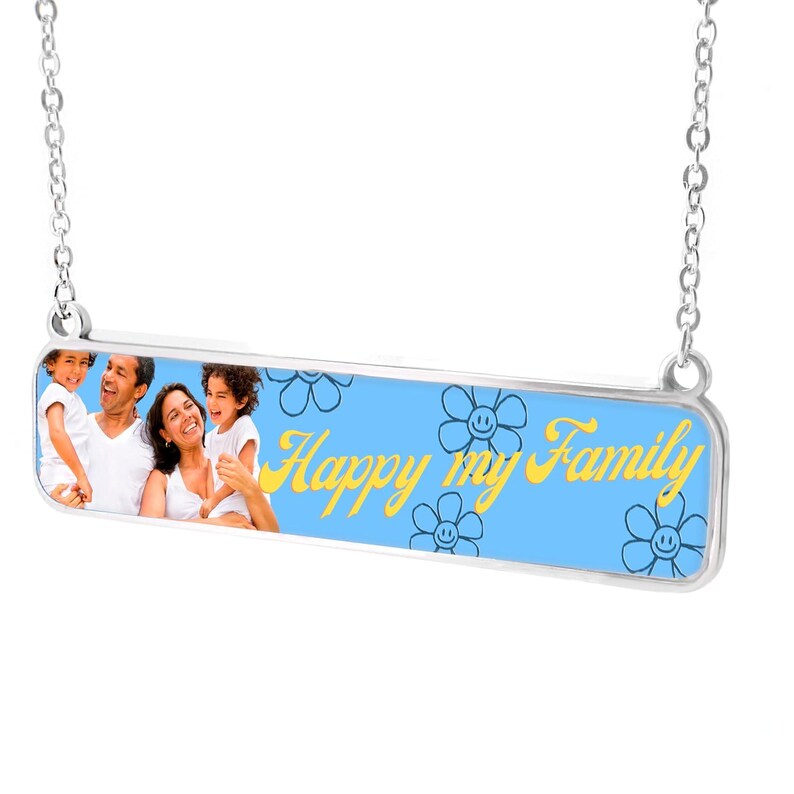 Personalized Photo Necklace Gift 4k High Quality Print Customizable Bar Necklace for Cherished Memories Family members Image