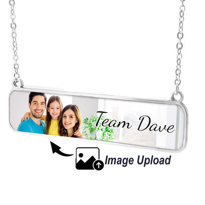 Personalized Photo Necklace Gift 4k High Quality Print Customizable Bar Necklace for Cherished Memories Family members Image