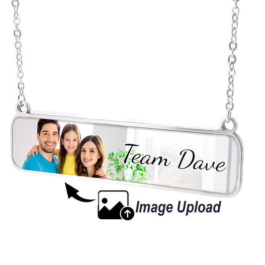 Personalized Photo Necklace Gift 4k High Quality Print Customizable Bar Necklace for Cherished Memories Family members Image