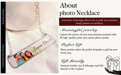 Personalized Photo Necklace Gift 4k High Quality Print Customizable Bar Necklace for Cherished Memories Family members Image