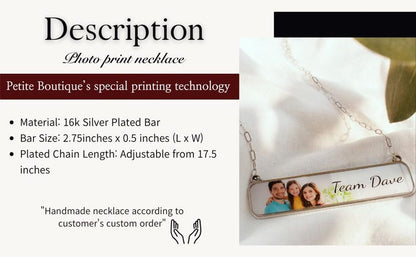 Personalized Photo Necklace Gift 4k High Quality Print Customizable Bar Necklace for Cherished Memories Family members Image