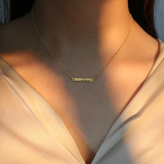 Personalized Bar Necklace: 16K Gold Plated, Rose Gold, or Silver