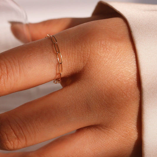 Dainty 14K Gold Filled Chain Ring: Minimalist Stacking Ring