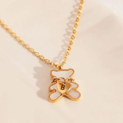 Bear Necklace: Mother of Pearl Heart, Personalized Initial