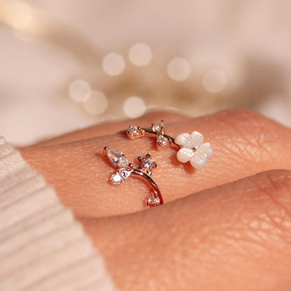 Birth Flower Ring 925 Sterling Silver Mother of Pearl Sakura Rings Adjustable Delicate Personalized Birthstone Gift