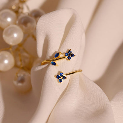 Something Blue Ring 925 Sterling Silver Adjustable Gold Plated, Dainty Gift for Her, Free Size Floral Jewelry
