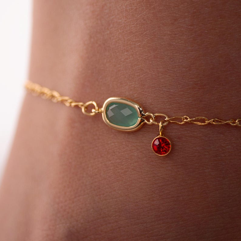 Color Gemstone Birthstone Anklet: Gold-Plated Adjustable Ankle Bracelet