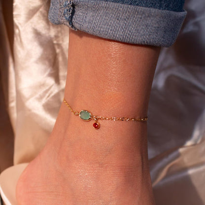 Color Gemstone Birthstone Anklet: Gold-Plated Adjustable Ankle Bracelet