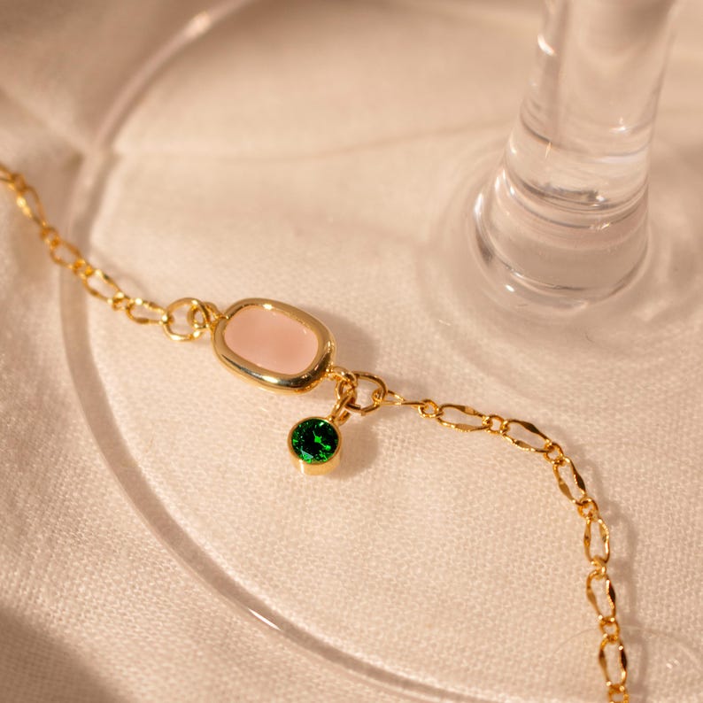 Color Gemstone Birthstone Anklet: Gold-Plated Adjustable Ankle Bracelet