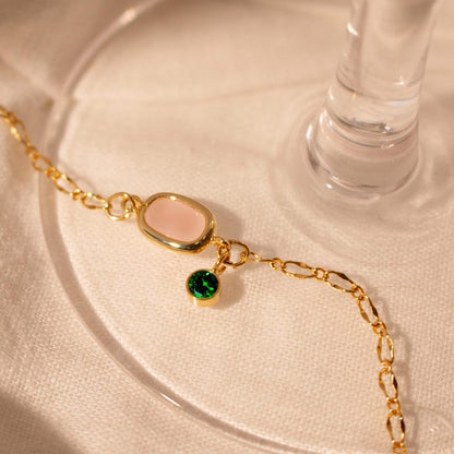 Color Gemstone Birthstone Anklet: Gold-Plated Adjustable Ankle Bracelet