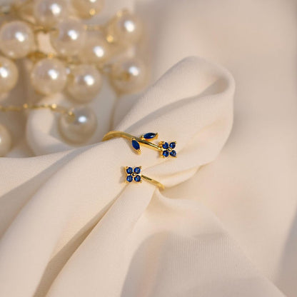 Something Blue Ring 925 Sterling Silver Adjustable Gold Plated, Dainty Gift for Her, Free Size Floral Jewelry