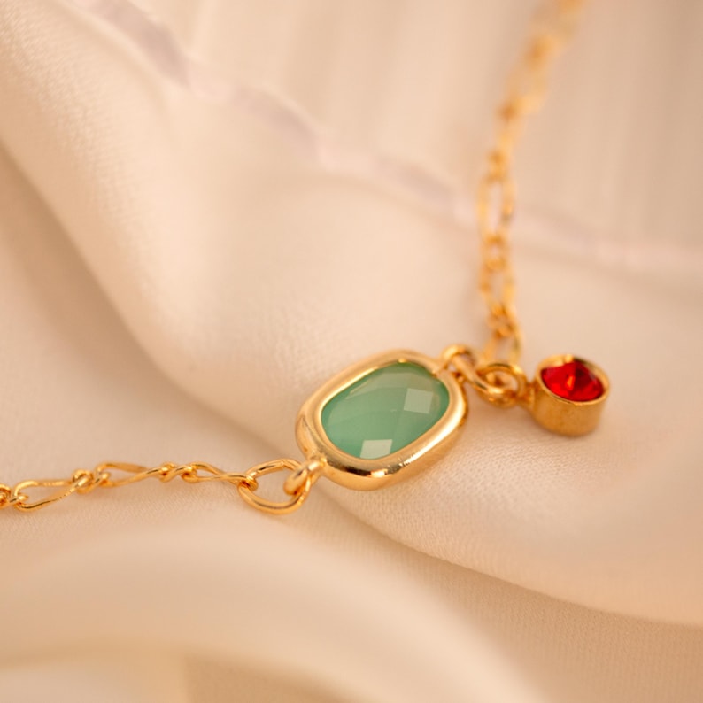 Color Gemstone Birthstone Anklet: Gold-Plated Adjustable Ankle Bracelet
