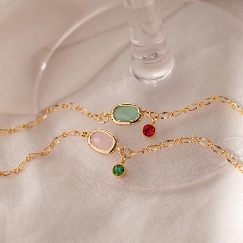 Color Gemstone Birthstone Anklet: Gold-Plated Adjustable Ankle Bracelet