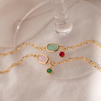 Color Gemstone Birthstone Anklet: Gold-Plated Adjustable Ankle Bracelet