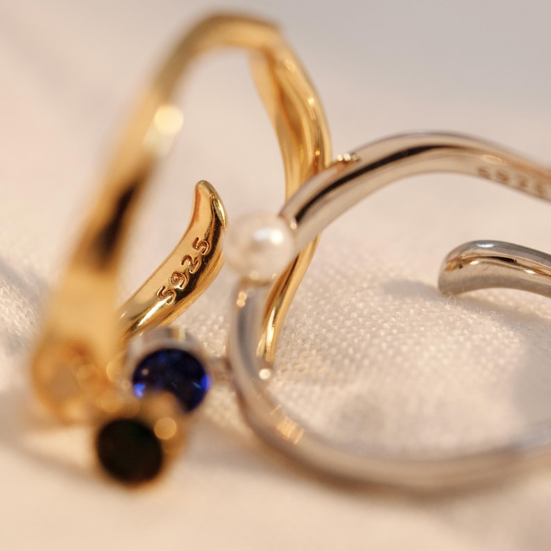 Pearl Birthstone Ring 925 Sterling Silver Adjustable Wave Ring