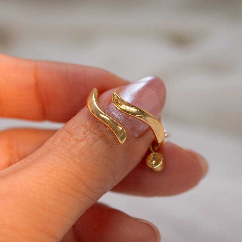 Pearl Birthstone Ring 925 Sterling Silver Adjustable Wave Ring