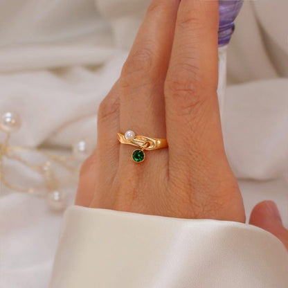 Pearl Birthstone Ring 925 Sterling Silver Adjustable Wave Ring