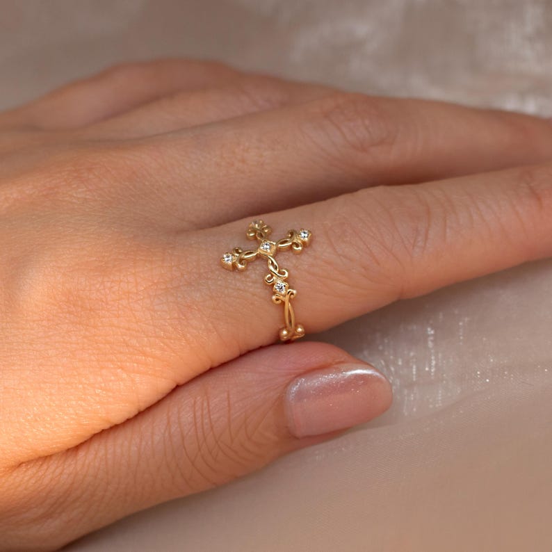 Cross Ring 925 Sterling Silver Adjustable Rings - resizable cross ring best gift
