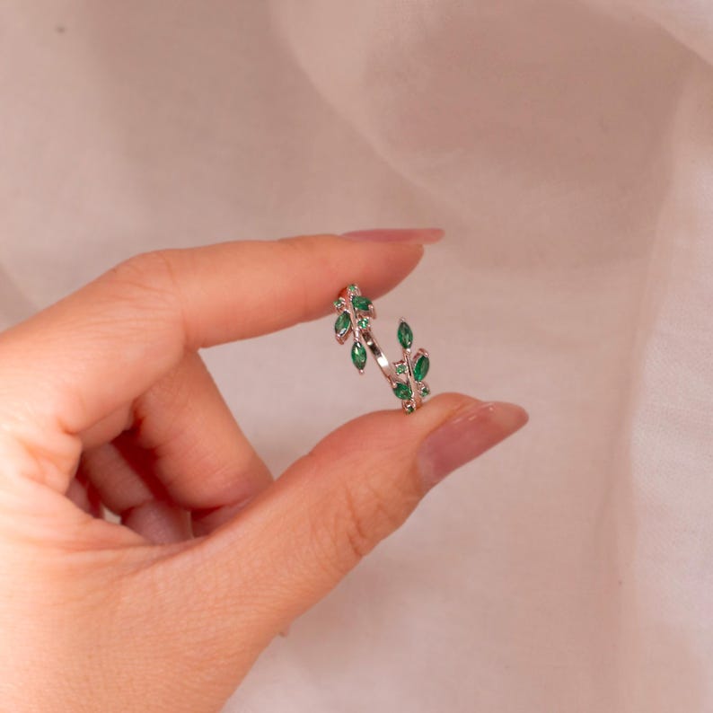 Emerald Sterling Silver Ring Best Gift Resizable Rings Birthstone Emerald 925 Sterling Silver Adjustable