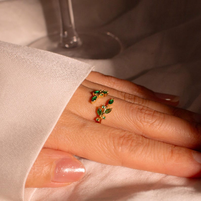 Emerald Sterling Silver Ring Best Gift Resizable Rings Birthstone Emerald 925 Sterling Silver Adjustable