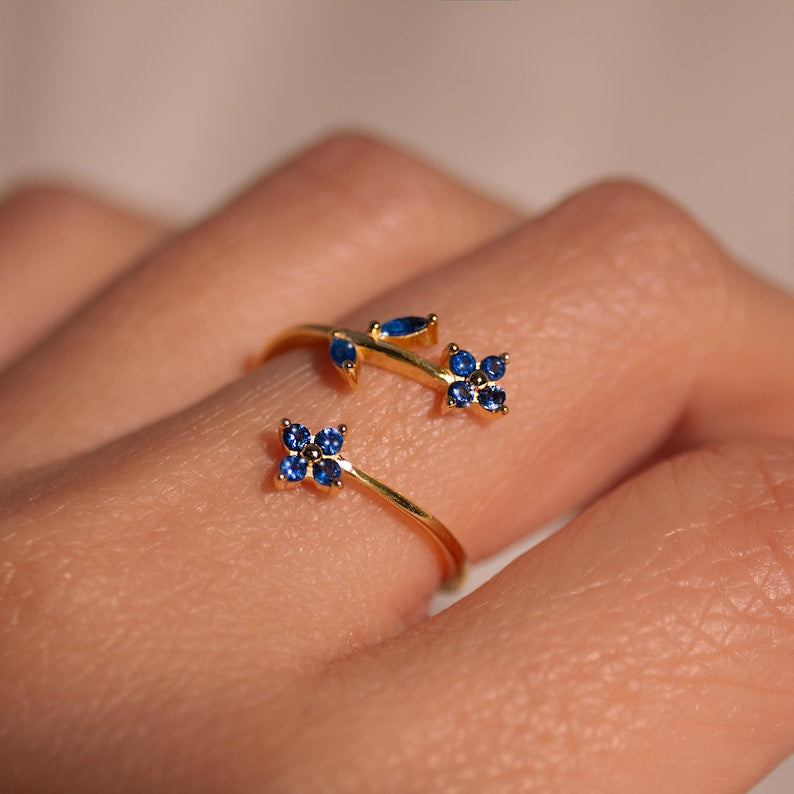 Blue Sapphire 925 Sterling Silver Ring Birth Flower Something Blue Ring for her best gift