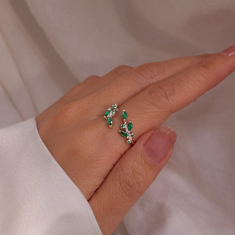 Emerald Sterling Silver Ring Best Gift Resizable Rings Birthstone Emerald 925 Sterling Silver Adjustable