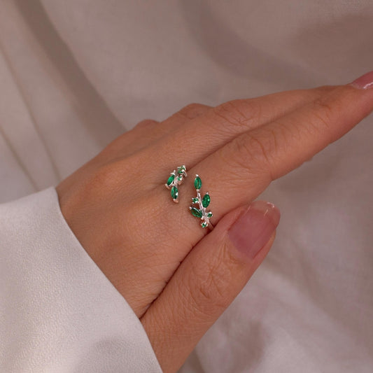Emerald Sterling Silver Ring Best Gift Resizable Rings Birthstone Emerald 925 Sterling Silver Adjustable
