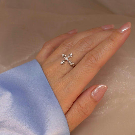 Cross Ring 925 Sterling Silver Adjustable Rings - resizable cross ring best gift