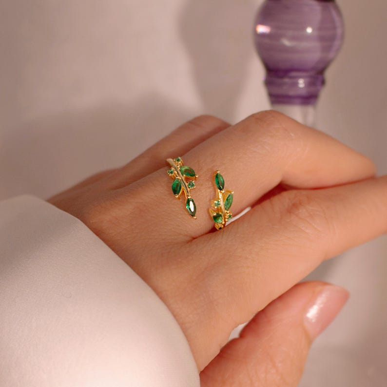 Emerald Sterling Silver Ring Best Gift Resizable Rings Birthstone Emerald 925 Sterling Silver Adjustable