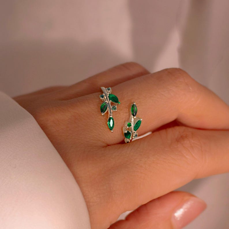 Emerald Sterling Silver Ring Best Gift Resizable Rings Birthstone Emerald 925 Sterling Silver Adjustable
