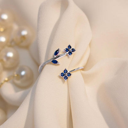 Something Blue Ring 925 Sterling Silver Adjustable Gold Plated, Dainty Gift for Her, Free Size Floral Jewelry